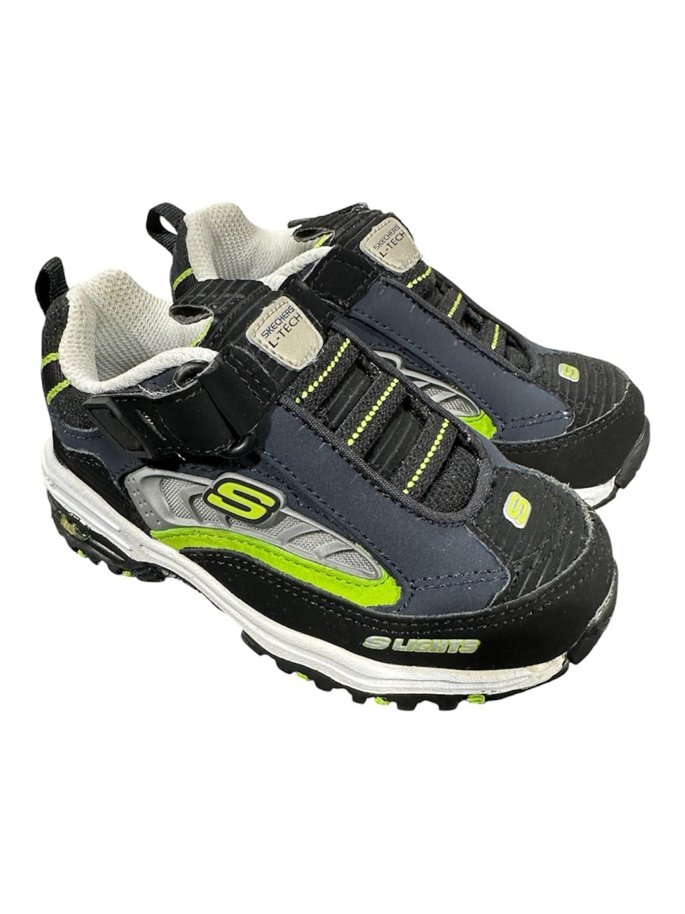 Skechers Lights Kids' Black and Lime Green Slip-On Athletic Sneakers-NWT Size 6.